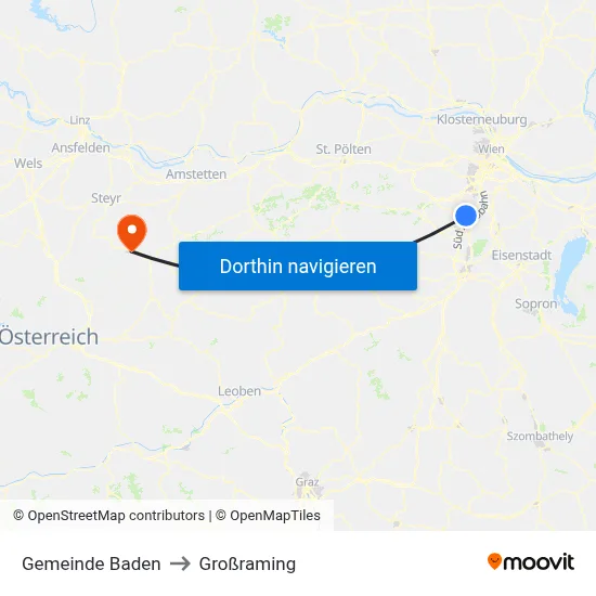 Gemeinde Baden to Großraming map