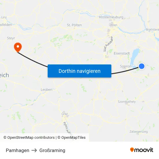 Pamhagen to Großraming map