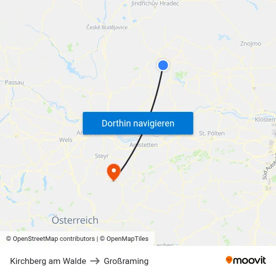 Kirchberg am Walde to Großraming map