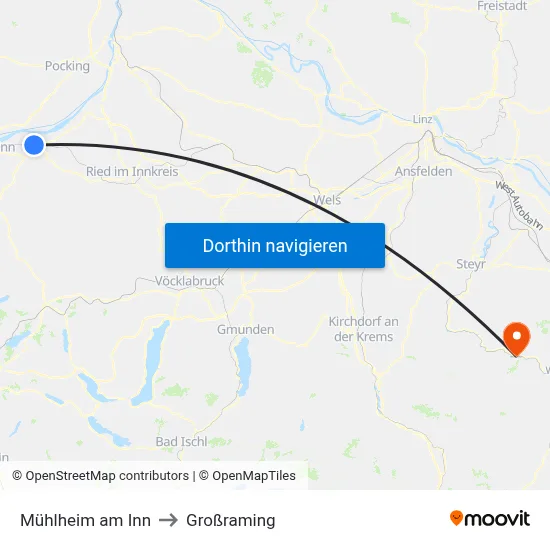 Mühlheim am Inn to Großraming map