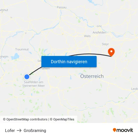 Lofer to Großraming map