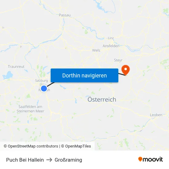 Puch Bei Hallein to Großraming map