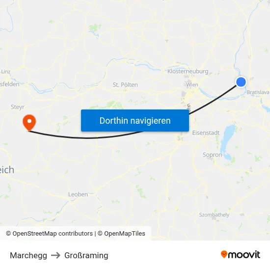 Marchegg to Großraming map