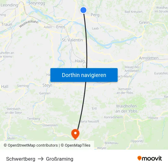 Schwertberg to Großraming map