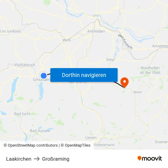 Laakirchen to Großraming map