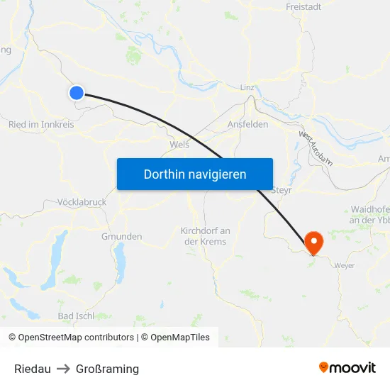 Riedau to Großraming map
