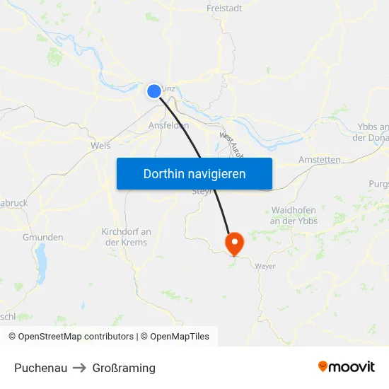 Puchenau to Großraming map