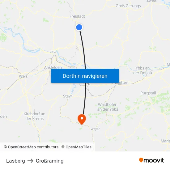 Lasberg to Großraming map