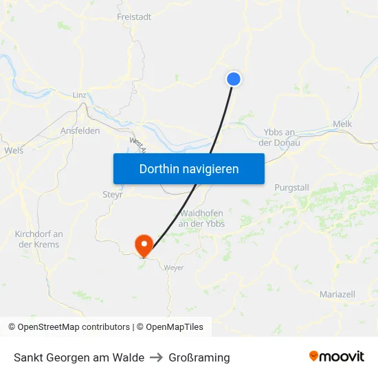 Sankt Georgen am Walde to Großraming map