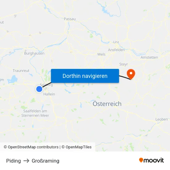 Piding to Großraming map