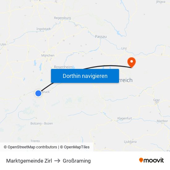 Marktgemeinde Zirl to Großraming map