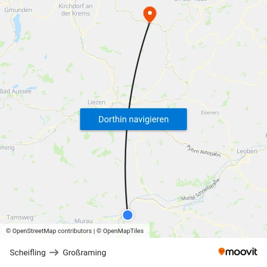 Scheifling to Großraming map