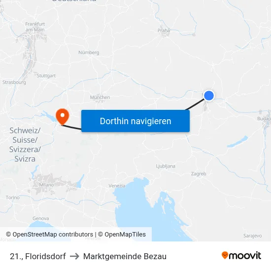 21., Floridsdorf to Marktgemeinde Bezau map