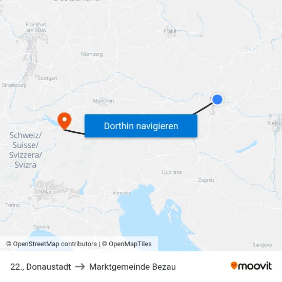 22., Donaustadt to Marktgemeinde Bezau map