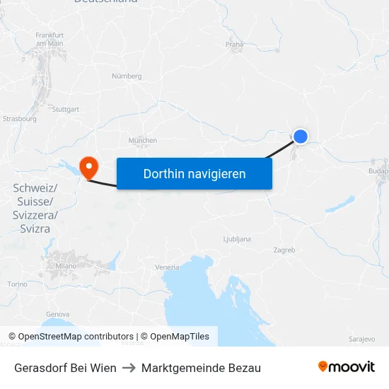 Gerasdorf Bei Wien to Marktgemeinde Bezau map