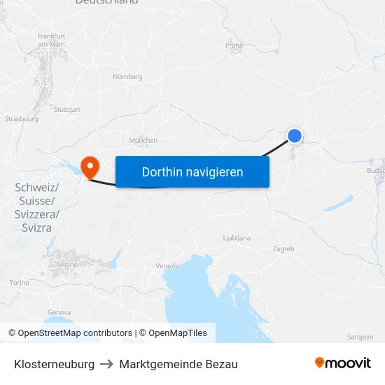 Klosterneuburg to Marktgemeinde Bezau map