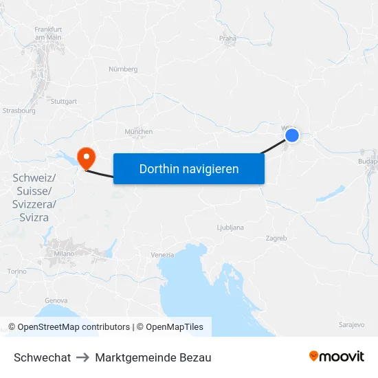 Schwechat to Marktgemeinde Bezau map