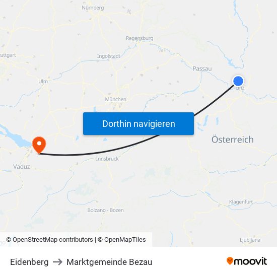 Eidenberg to Marktgemeinde Bezau map