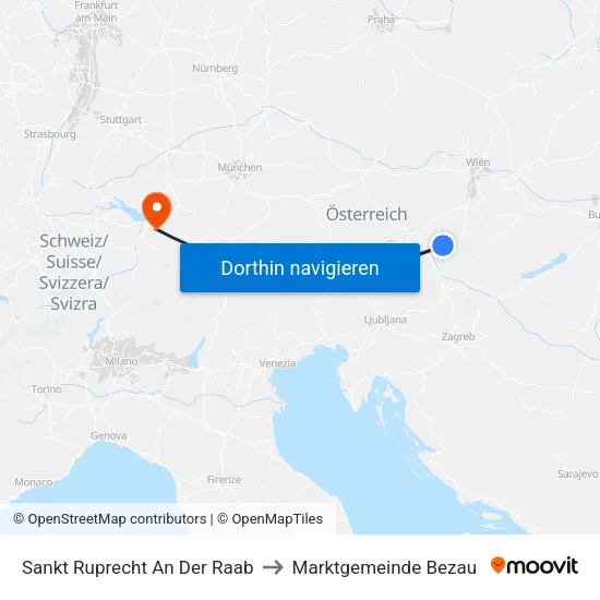 Sankt Ruprecht An Der Raab to Marktgemeinde Bezau map
