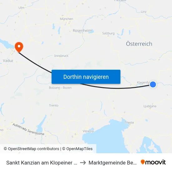 Sankt Kanzian am Klopeiner See to Marktgemeinde Bezau map