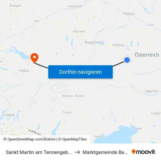 Sankt Martin am Tennengebirge to Marktgemeinde Bezau map