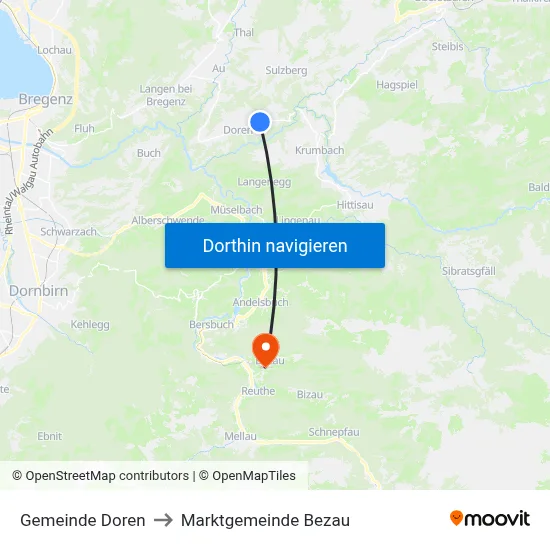 Gemeinde Doren to Marktgemeinde Bezau map