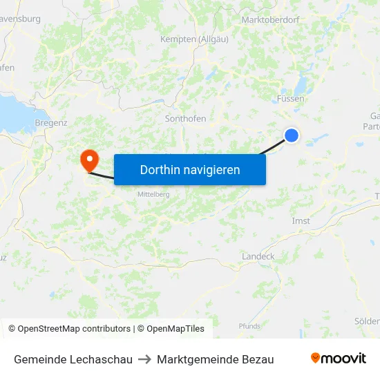 Gemeinde Lechaschau to Marktgemeinde Bezau map