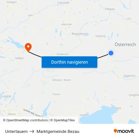 Untertauern to Marktgemeinde Bezau map
