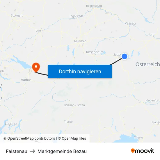 Faistenau to Marktgemeinde Bezau map