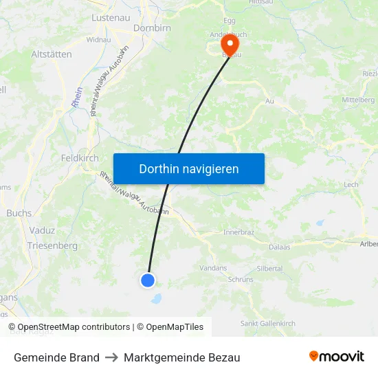 Gemeinde Brand to Marktgemeinde Bezau map