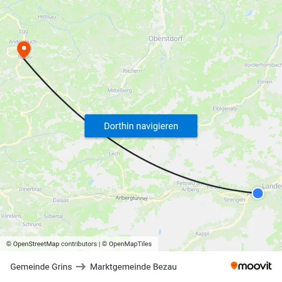 Gemeinde Grins to Marktgemeinde Bezau map