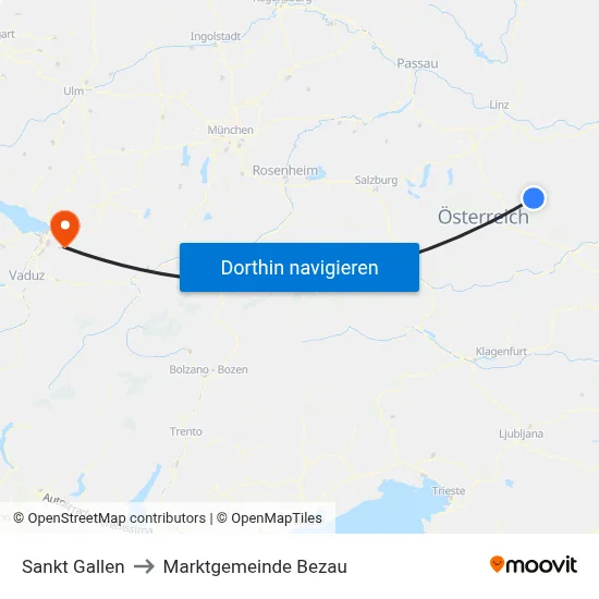 Sankt Gallen to Marktgemeinde Bezau map
