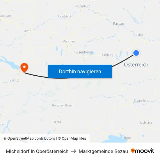 Micheldorf In Oberösterreich to Marktgemeinde Bezau map