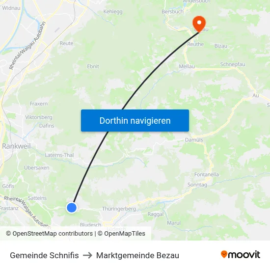 Gemeinde Schnifis to Marktgemeinde Bezau map