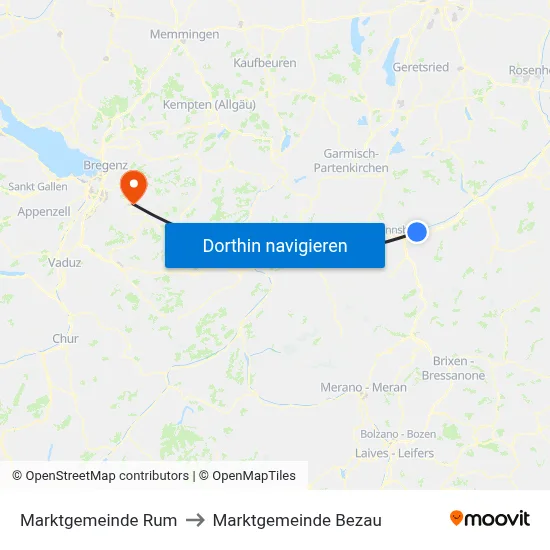 Marktgemeinde Rum to Marktgemeinde Bezau map