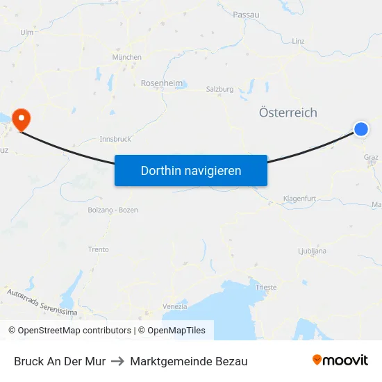 Bruck An Der Mur to Marktgemeinde Bezau map