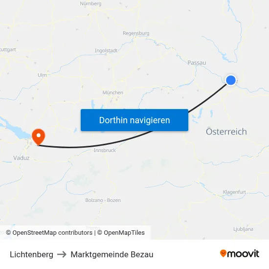 Lichtenberg to Marktgemeinde Bezau map