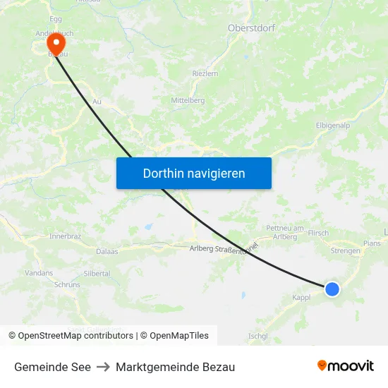 Gemeinde See to Marktgemeinde Bezau map