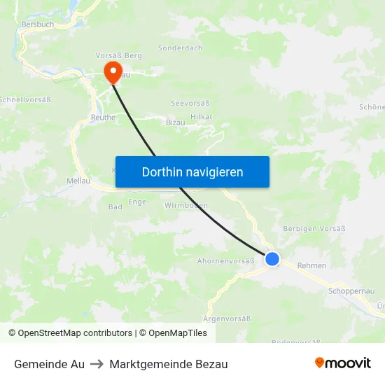 Gemeinde Au to Marktgemeinde Bezau map