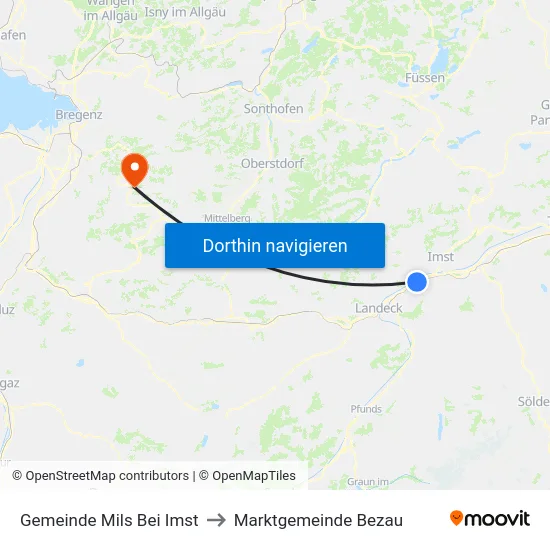 Gemeinde Mils Bei Imst to Marktgemeinde Bezau map