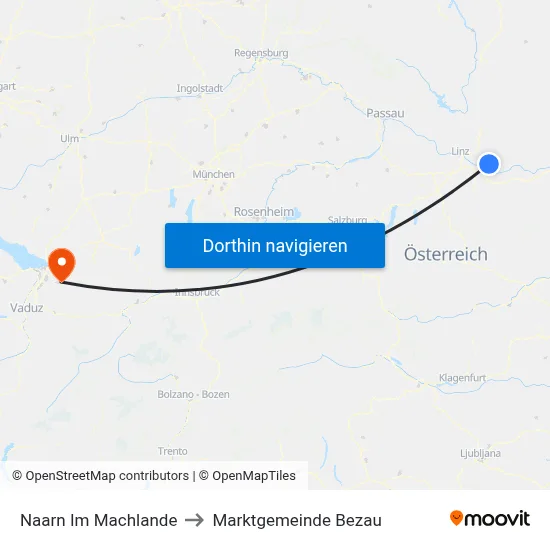 Naarn Im Machlande to Marktgemeinde Bezau map