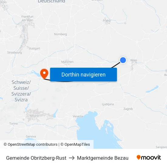 Gemeinde Obritzberg-Rust to Marktgemeinde Bezau map