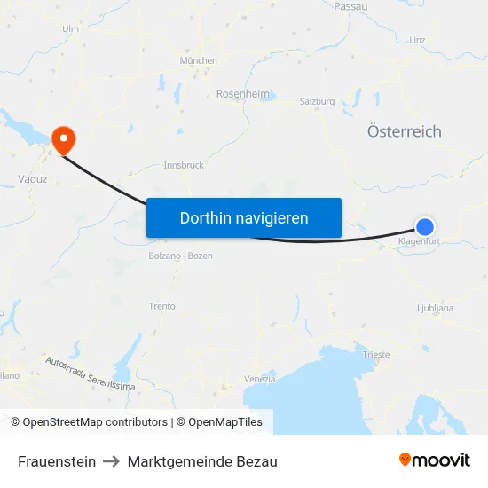 Frauenstein to Marktgemeinde Bezau map