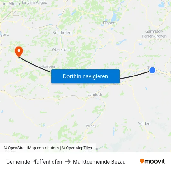 Gemeinde Pfaffenhofen to Marktgemeinde Bezau map