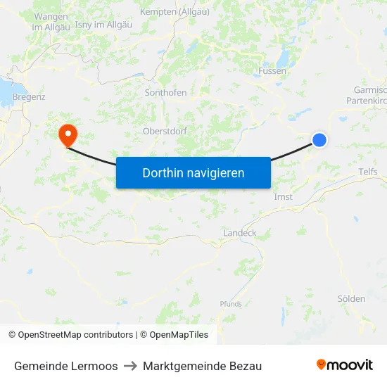 Gemeinde Lermoos to Marktgemeinde Bezau map