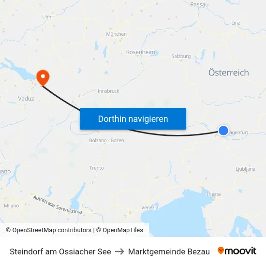 Steindorf am Ossiacher See to Marktgemeinde Bezau map