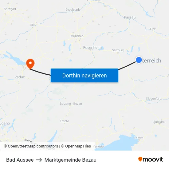 Bad Aussee to Marktgemeinde Bezau map