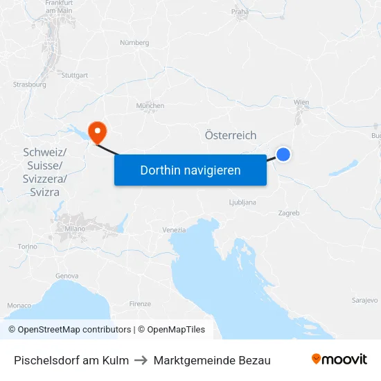 Pischelsdorf am Kulm to Marktgemeinde Bezau map