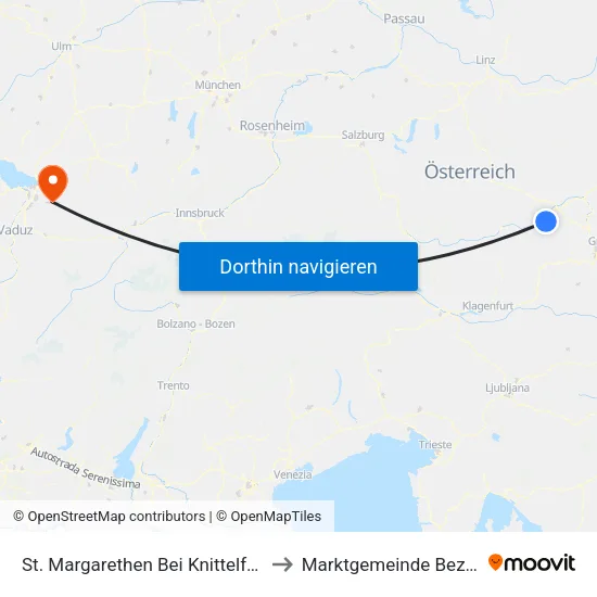 St. Margarethen Bei Knittelfeld to Marktgemeinde Bezau map