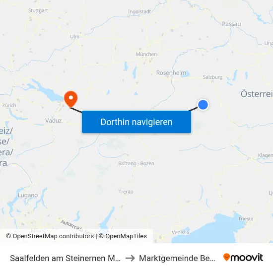 Saalfelden am Steinernen Meer to Marktgemeinde Bezau map